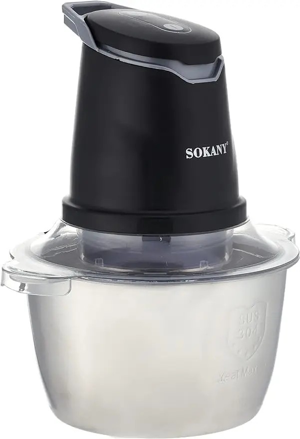 Picadora Electrica 2 L, 400 W, Triburadora De Alimentos Con 4 Cuchillas De Acero Inocidante, 2 Niveles De Velocidad. Sokany