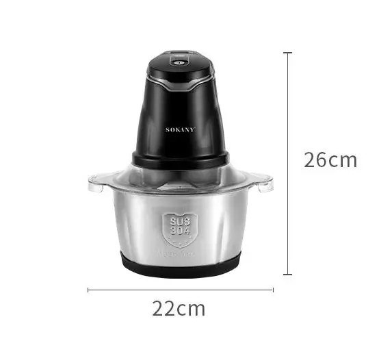 Picadora Electrica 2 L, 400 W, Triburadora De Alimentos Con 4 Cuchillas De Acero Inocidante, 2 Niveles De Velocidad. Sokany