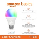 Amazon Basics - Smart A19 LED Light Bulb, 2.4 GHz Wi-Fi, 9W (Equivalent to 60W) 800LM, Works with Alexa Only, 1-Pack, Multicolor