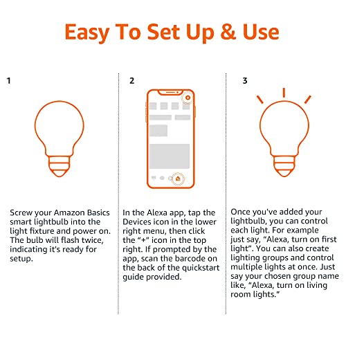 Amazon Basics - Smart A19 LED Light Bulb, 2.4 GHz Wi-Fi, 9W (Equivalent to 60W) 800LM, Works with Alexa Only, 1-Pack, Multicolor