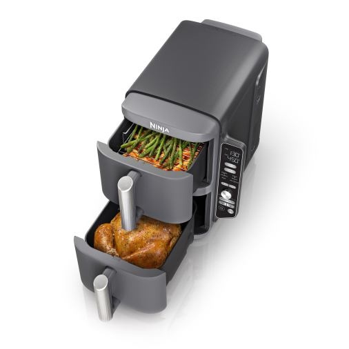 FREIDORA NINJA-Double Stack Xl 10 Qt. 2-Basket Air Fryer with 6 in 1 Cooking Programs, Cooks 4-Foods at Once, Space Saving Design Gray