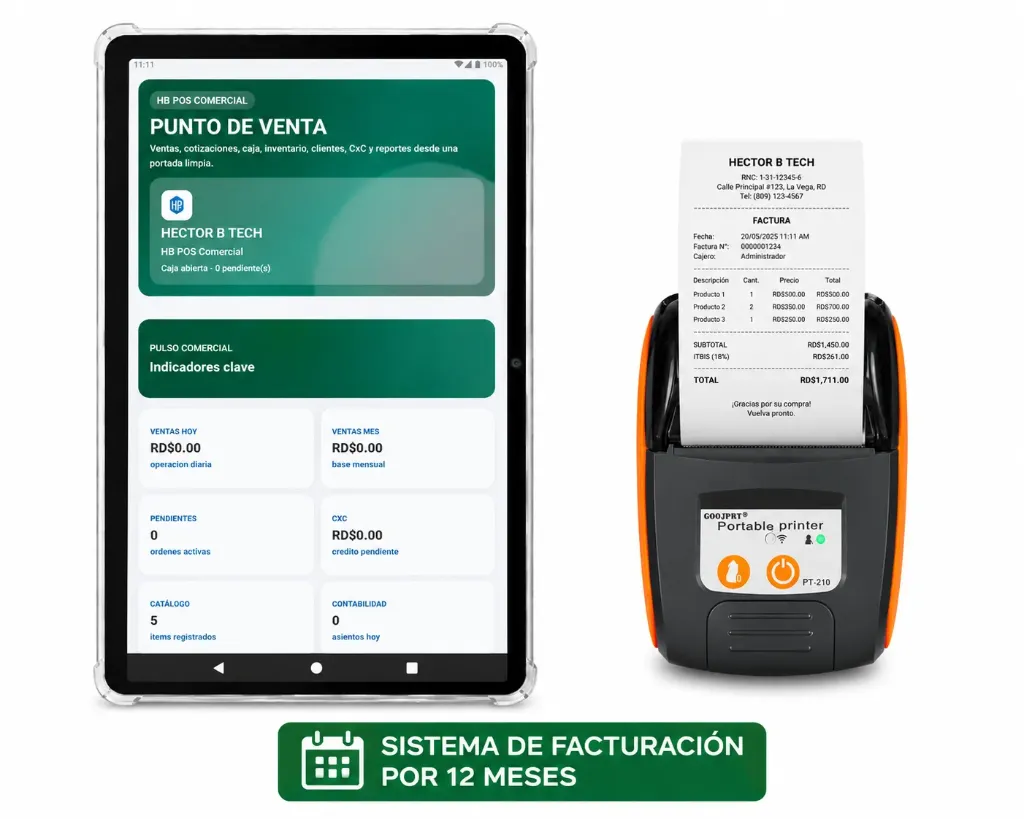 COMBO-Tablet 10 pulgadas + Impresora + Sistema de facturacion+ 12 meses