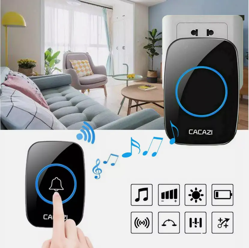 CACAZI New Wireless Doorbell Waterproof 300M Remote 