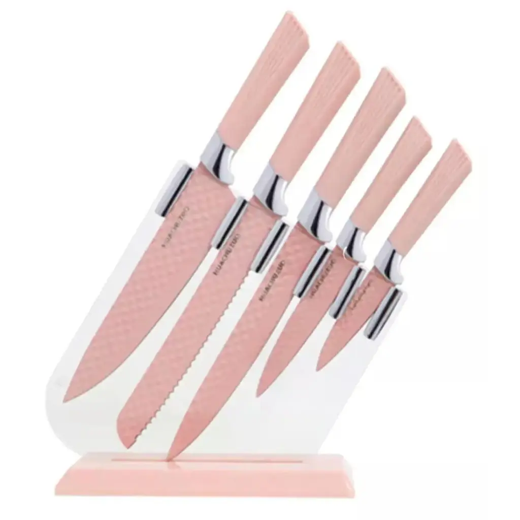 Set de cuchillo 5 piezas con base de cristal