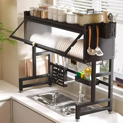 Escurridor de platos premium con tapa. 
